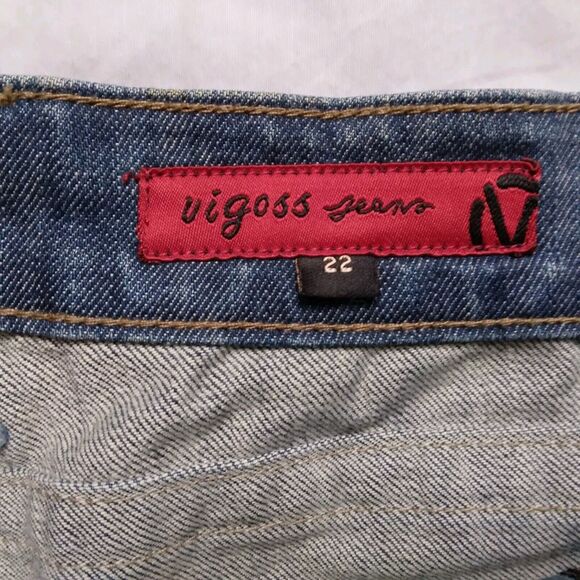 Vigoss Jeans Boot Cut High Rise Blue Denim Embroidered Pockets Womens Size 22 - Picture 7 of 11